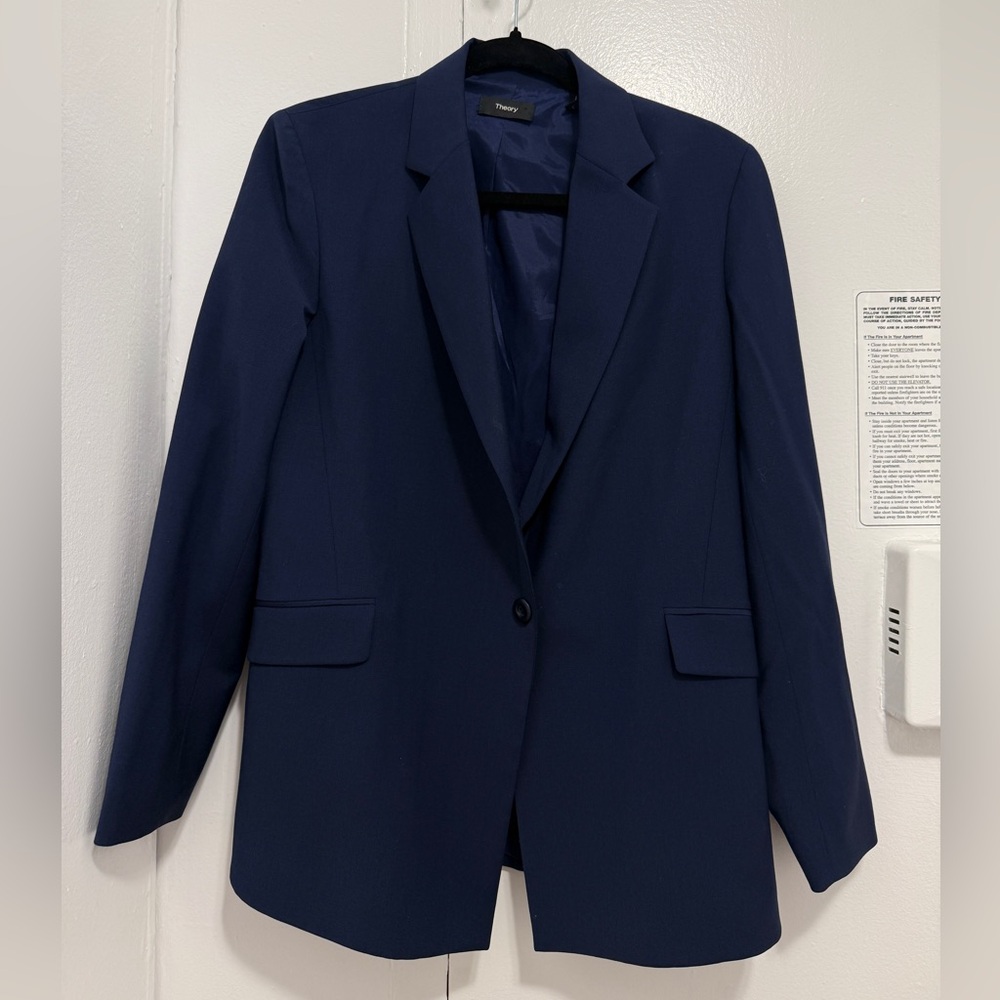 Theory Navy Blue Single-Button Blazer